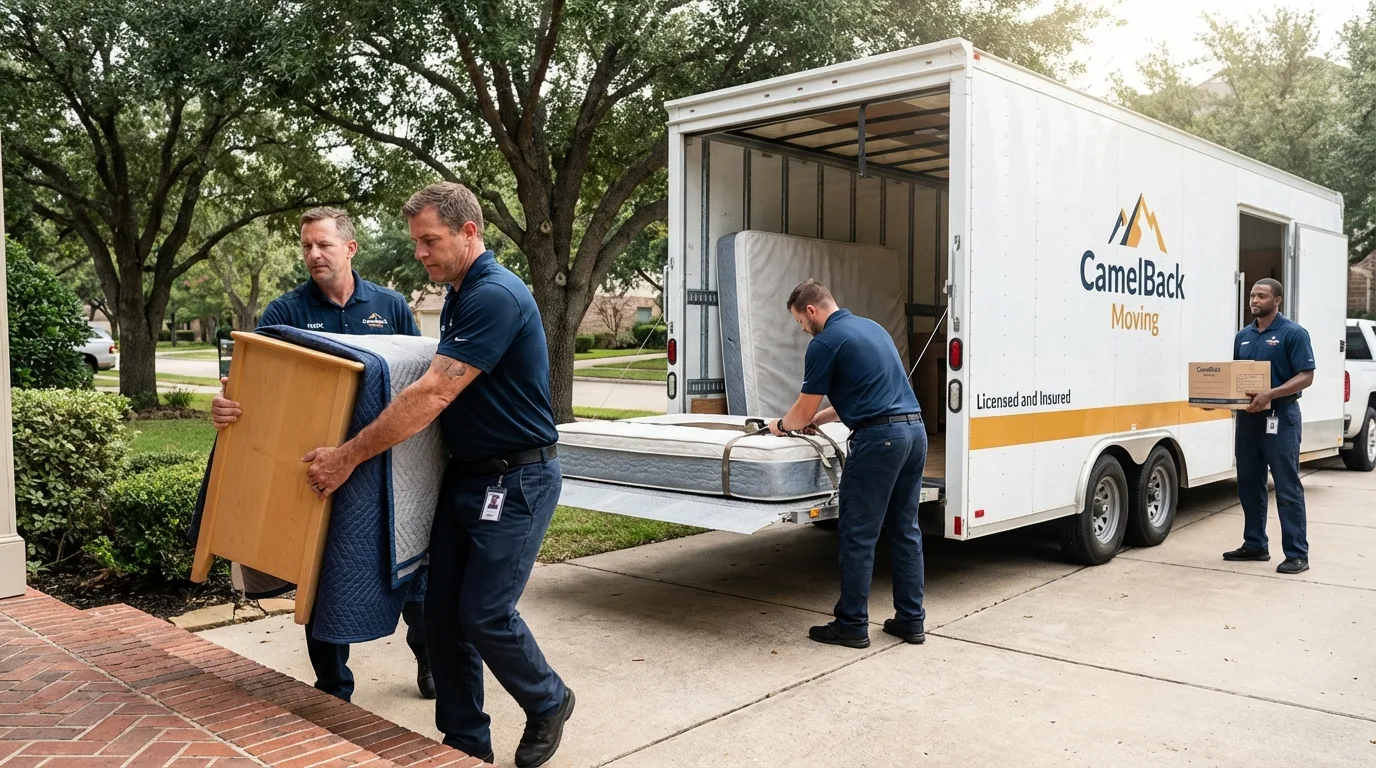 Crew loading residential truck for cross-state move from Abita Springs, LA