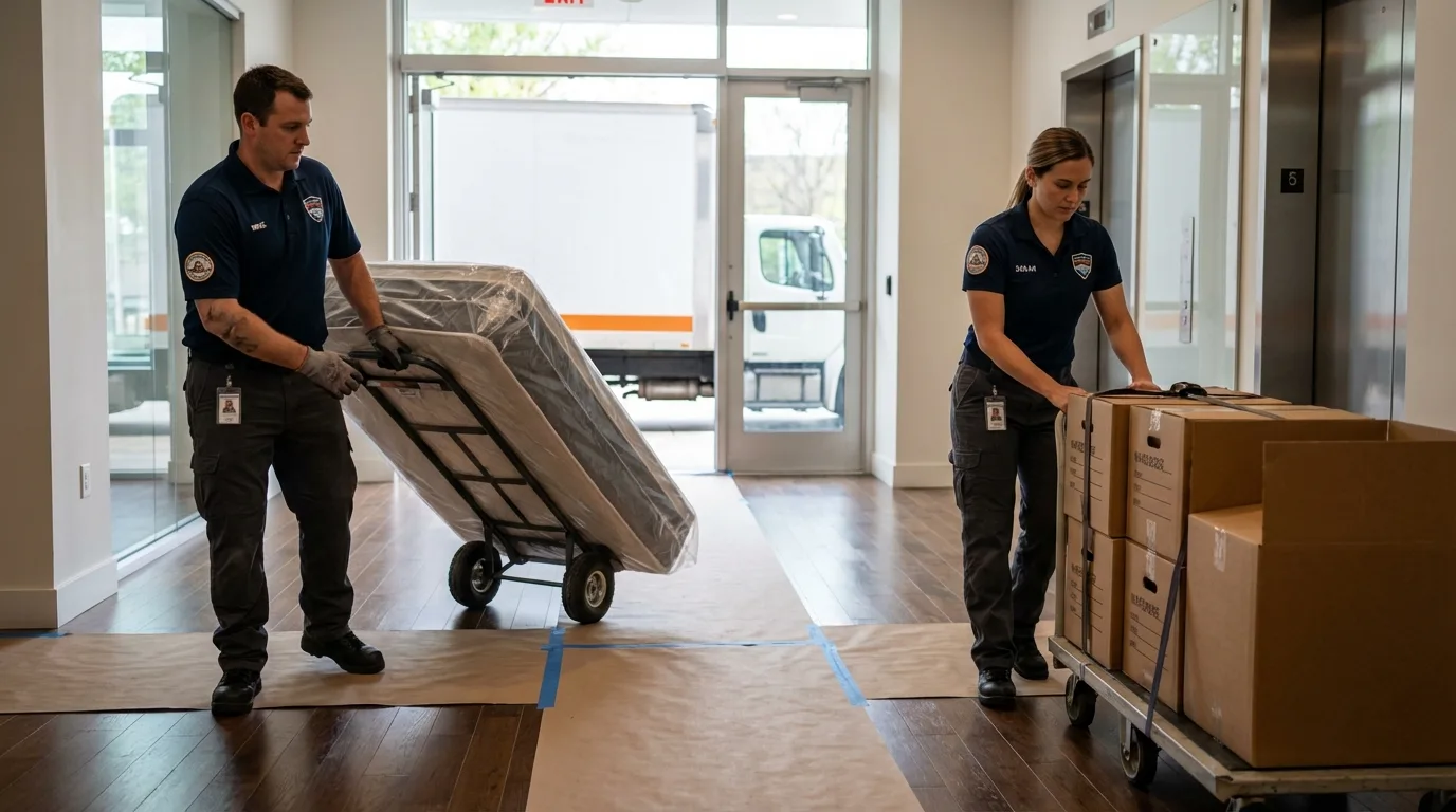 Professional apartment movers loading elevator in Abita Springs, LA