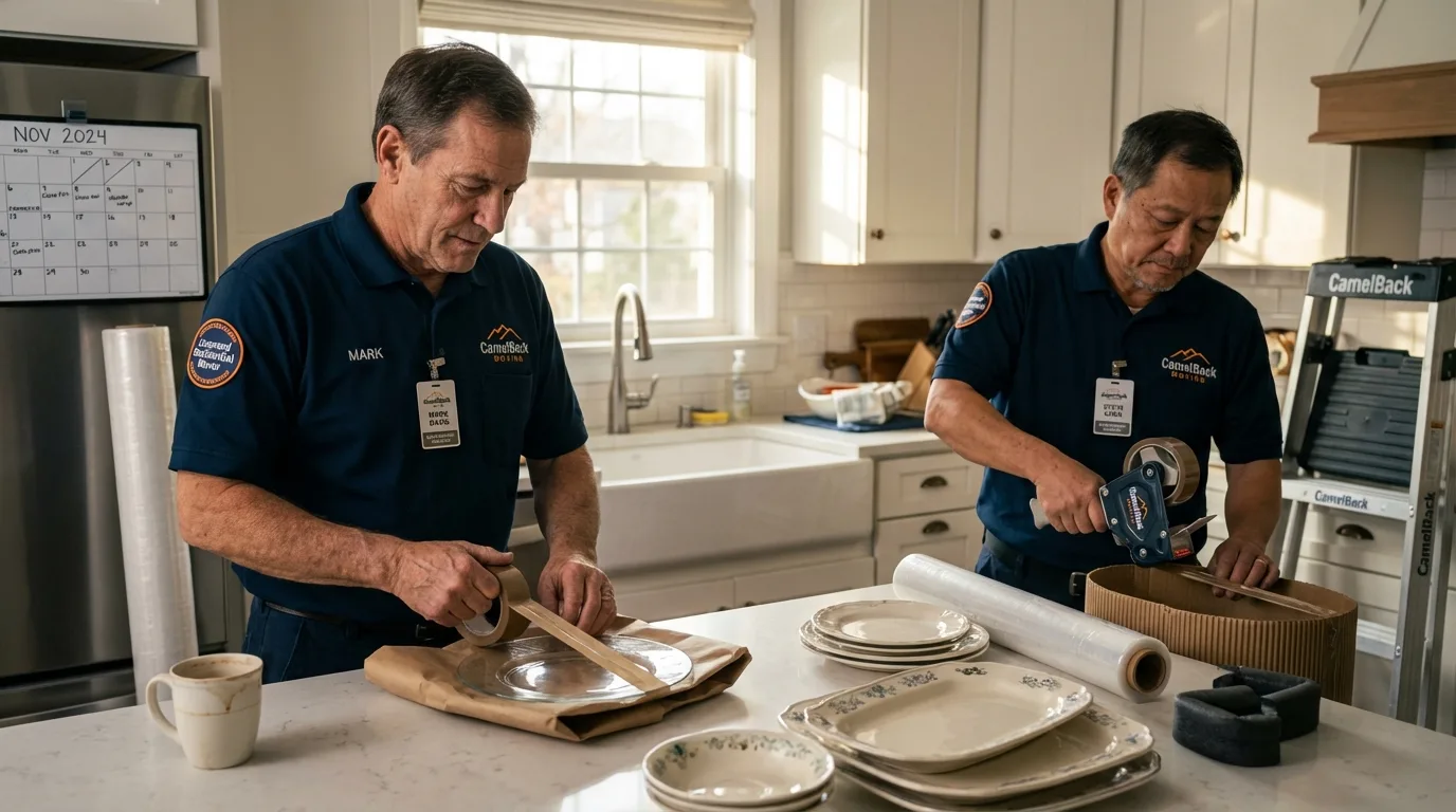 Professional crew packing kitchen dishware in Abita Springs, LA